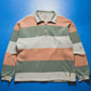 90s Washed Jeans Fabric Quarter Zip Striped Jumper (~XL~)