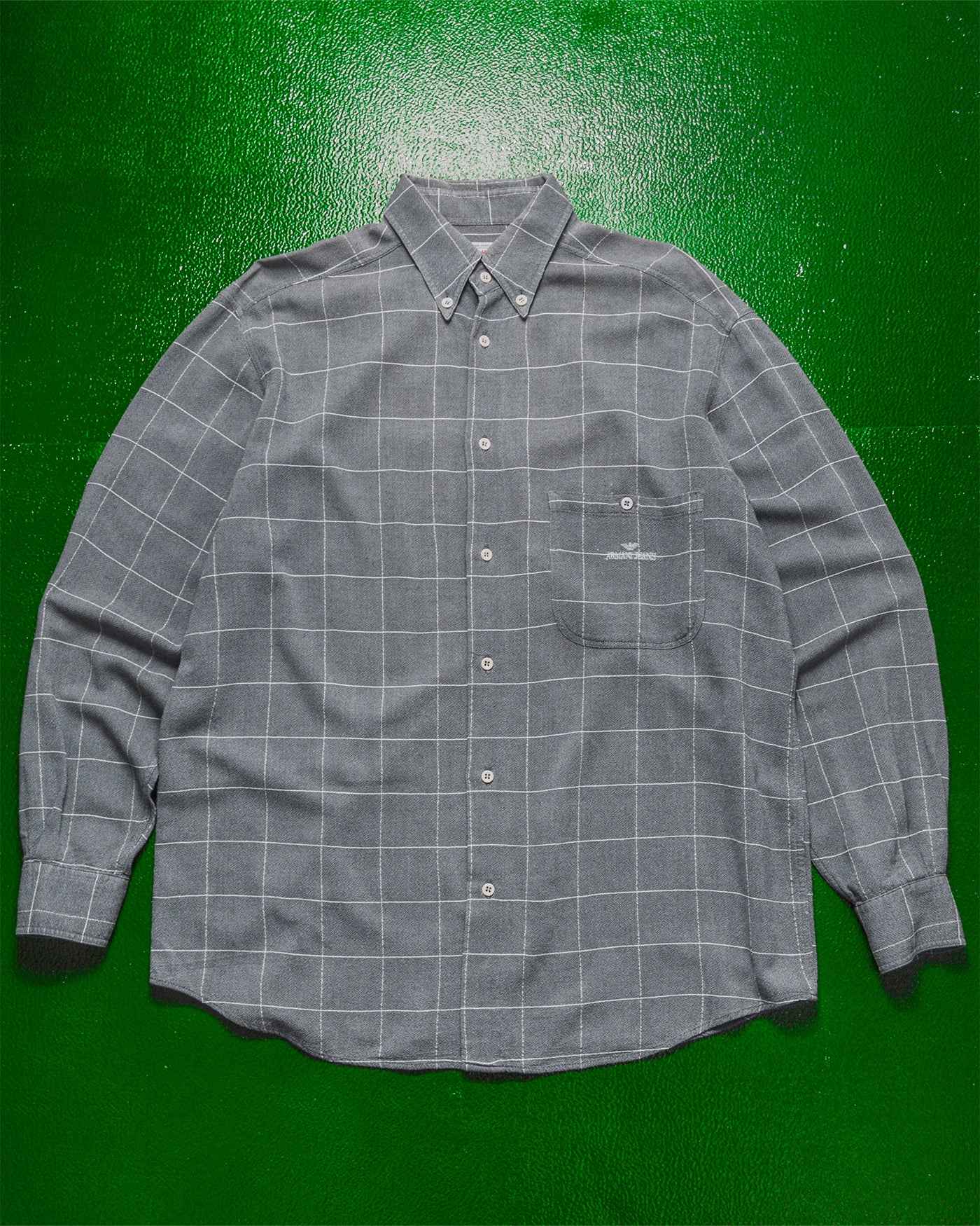 90s Textured Flowy Grey Grid Shirt (M~L)