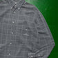 90s Textured Flowy Grey Grid Shirt (M~L)