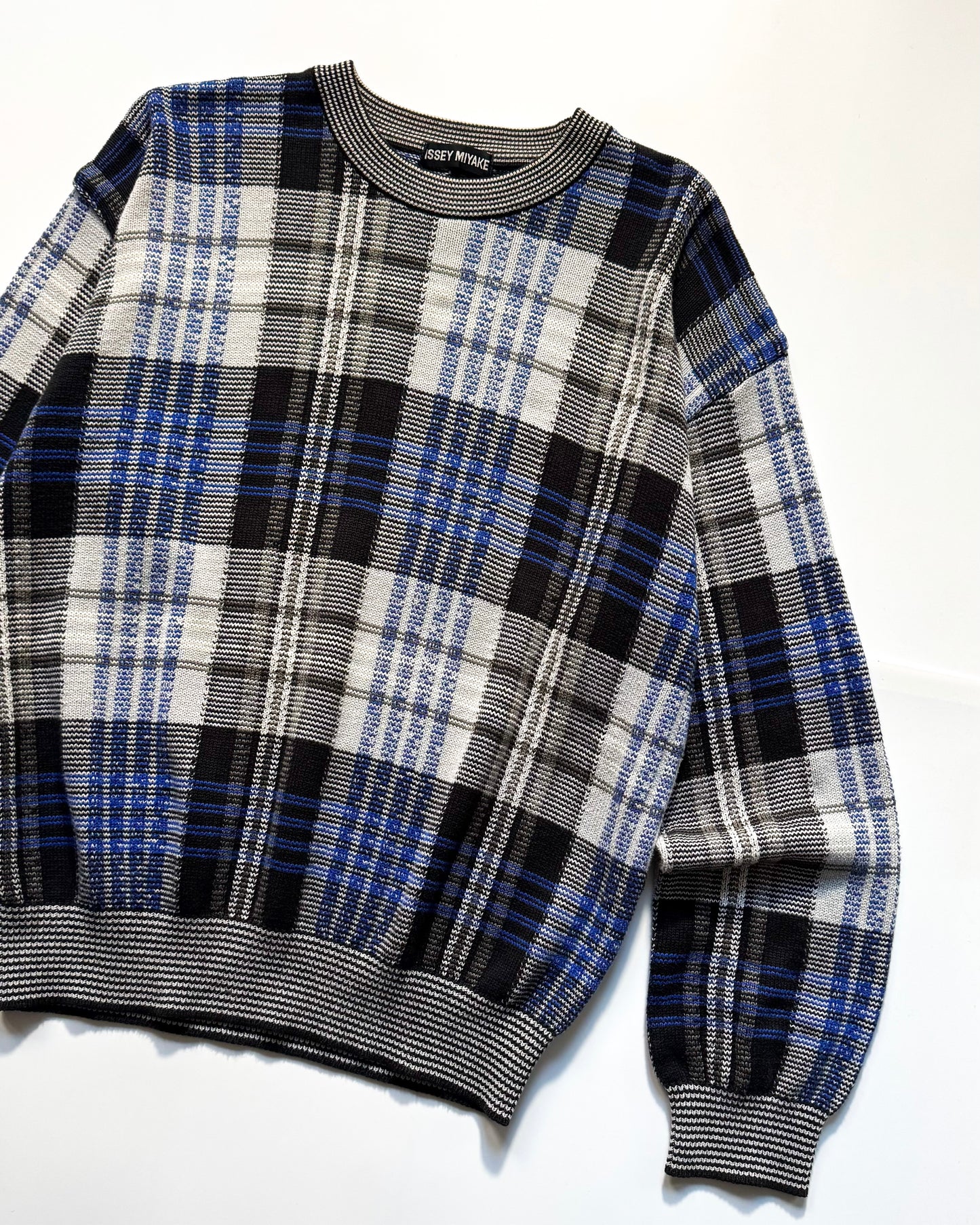 SS1993 Asymmetrical  Blue Black Plaid Knit Jumper Knit Sweater / Jumper (~M~)