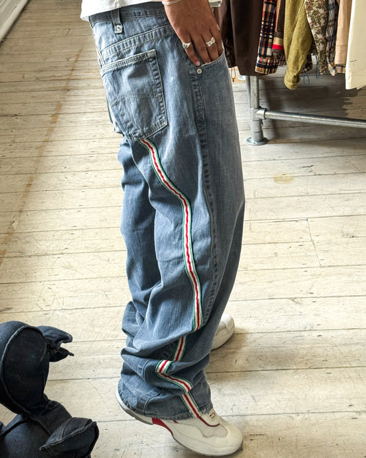 Early 2000s Red/Green Striped Wrap Around Jeans  (30 + 36 + 38 )