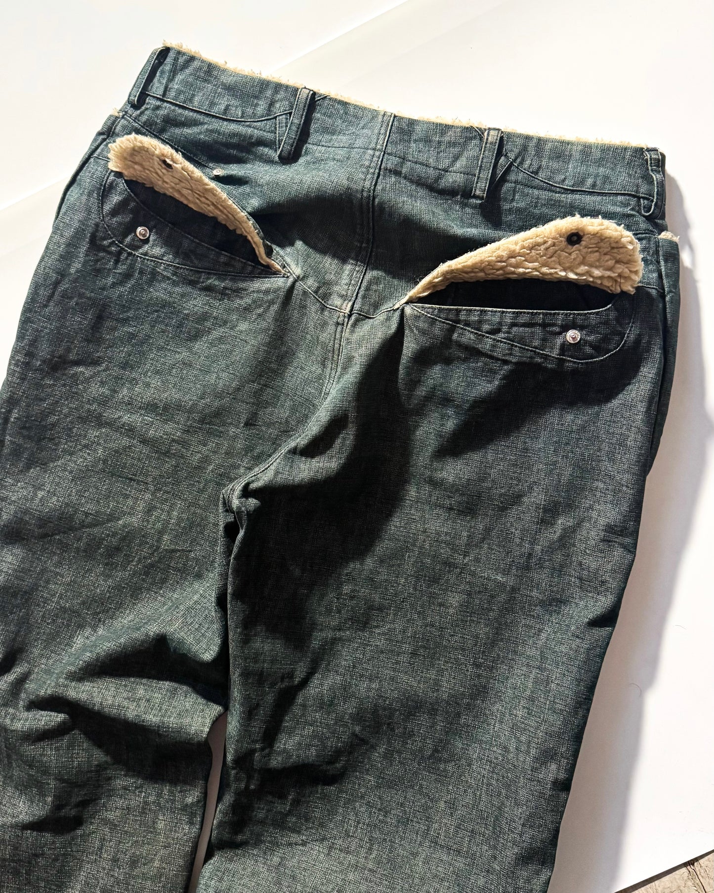 AW03 Sherpa Style Fleece Trim Panelled Denim / Jeans (32~34)