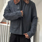 2000s Cold Grey Moleskine  Asymmetrical Detachable Fleece Collar Moto Jacket (~M~)