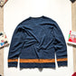90s Heather Blue / Orange Stripe Knit Zip Up Cardigan (~L~)
