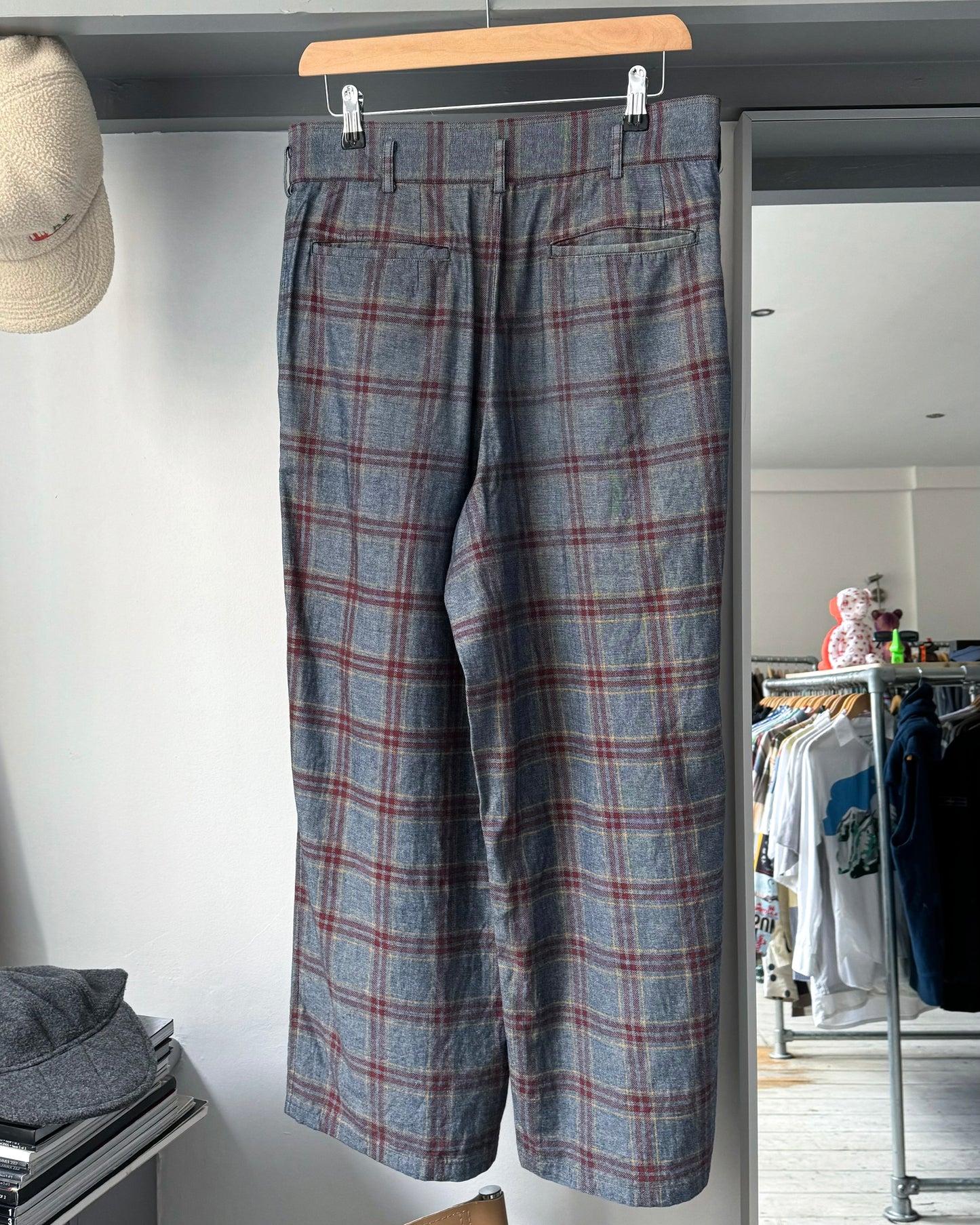 1997 Chambray Blue / Red / Yellow Plaid Pants  (30~31)