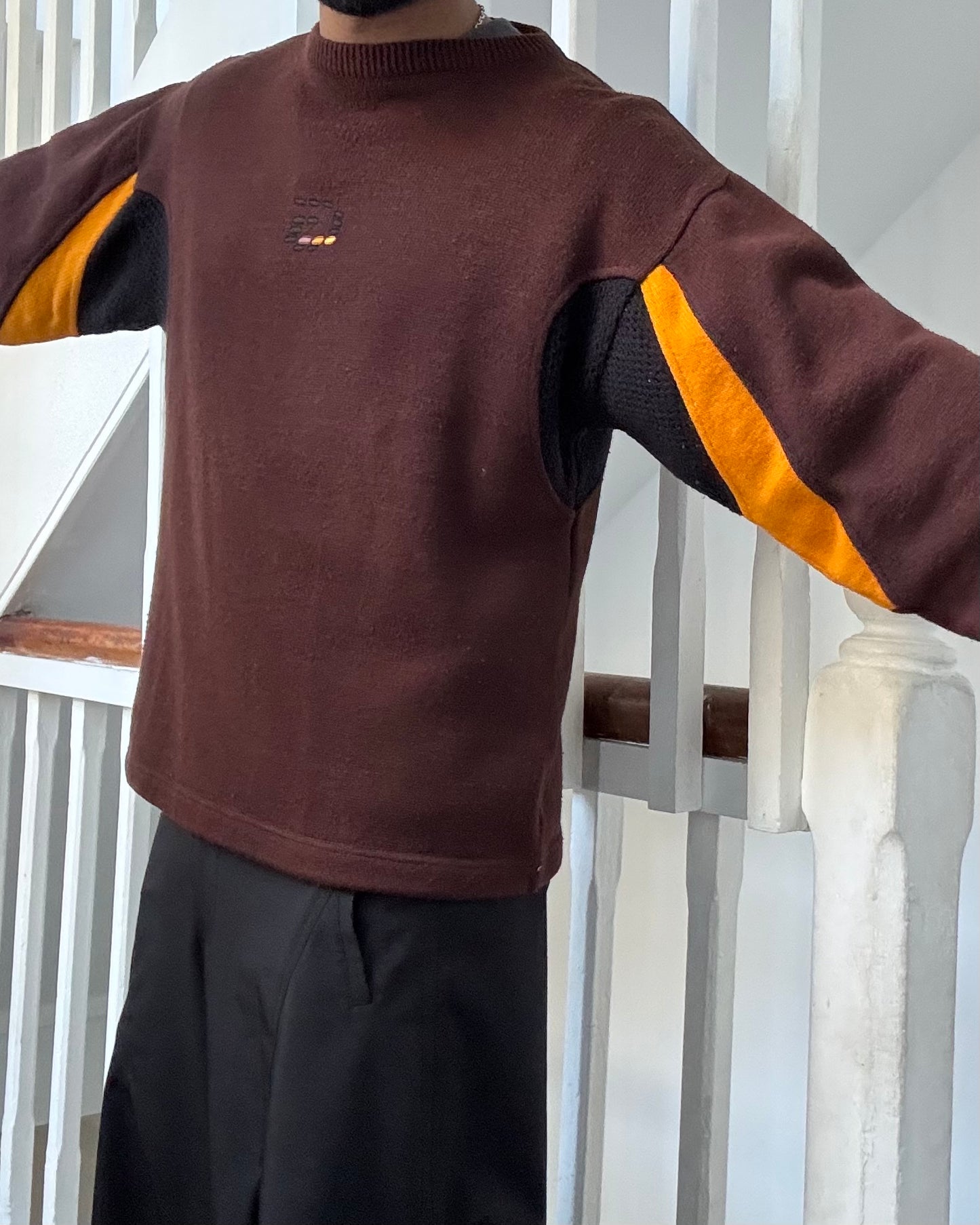 Brown / Orange Mesh Panelled Knit Jumper (M~L)