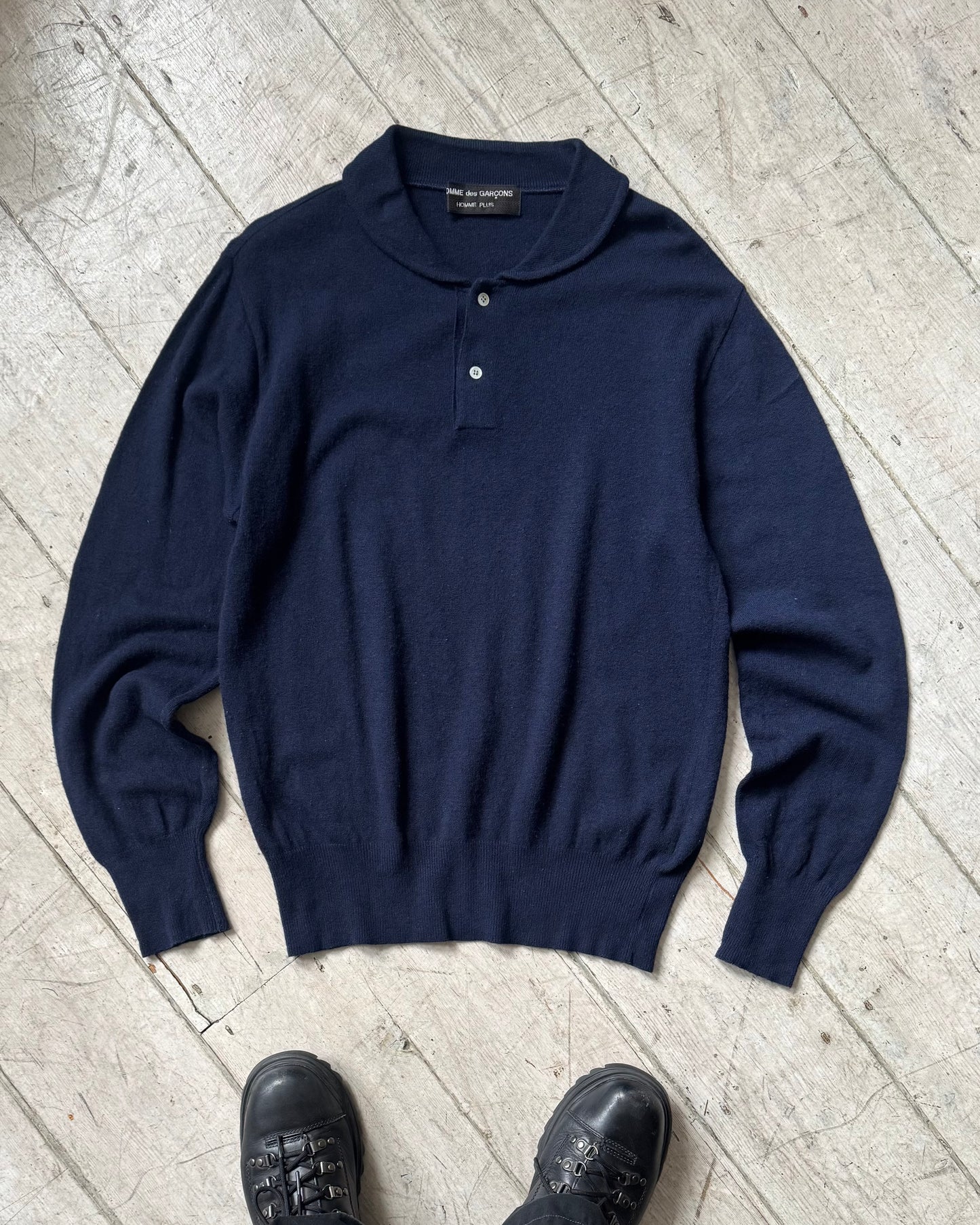 1989 Navy Round Neck / Peter Pan Neck Lightwieght Knit Jumper  (M~L)