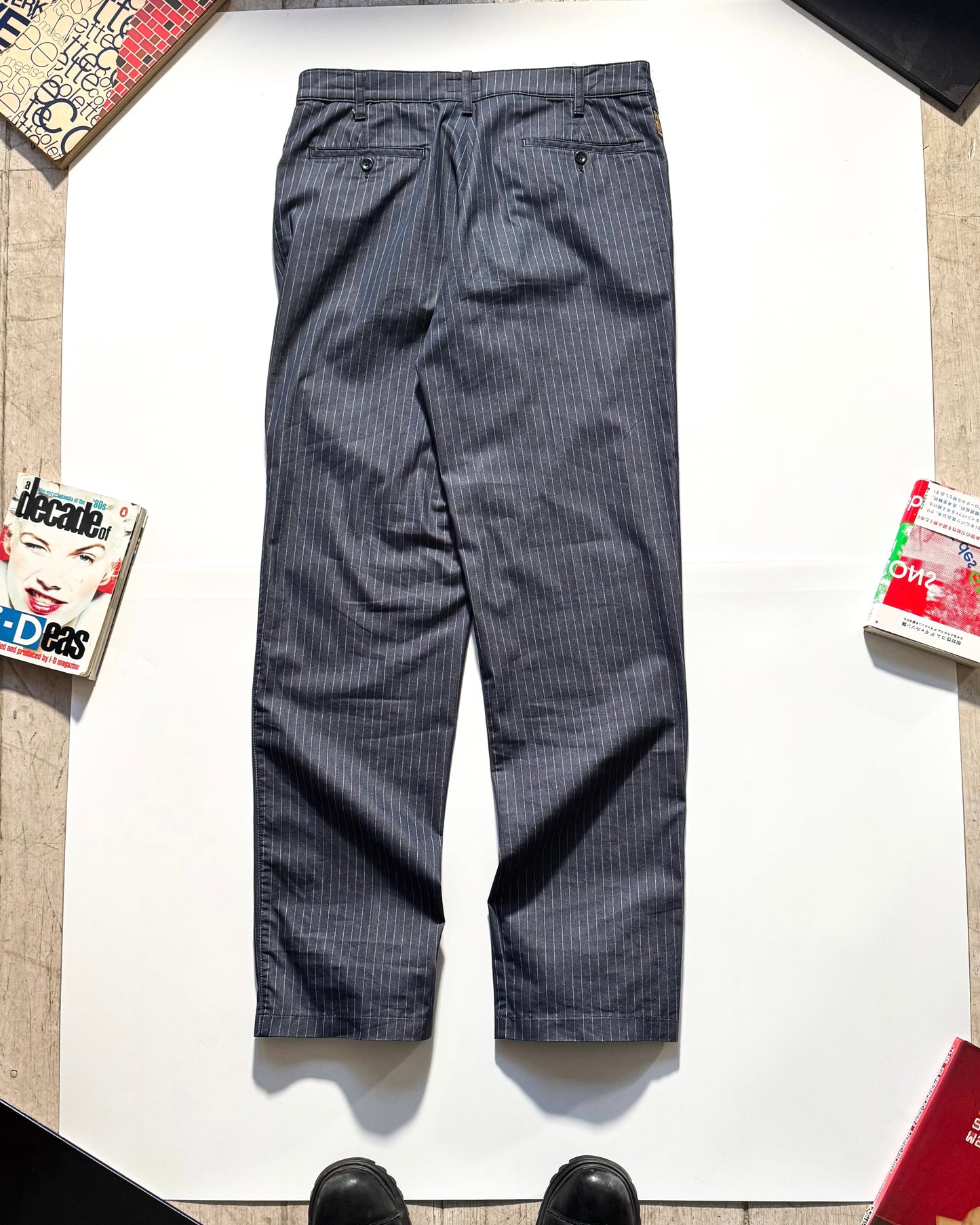 Early 2000s Deep Chambray Blue Pinstriped Trousers  (32~34)