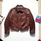 80s Wine Red Crawling Frog Motif Leather Detachable Collar Jacket (~L~)
