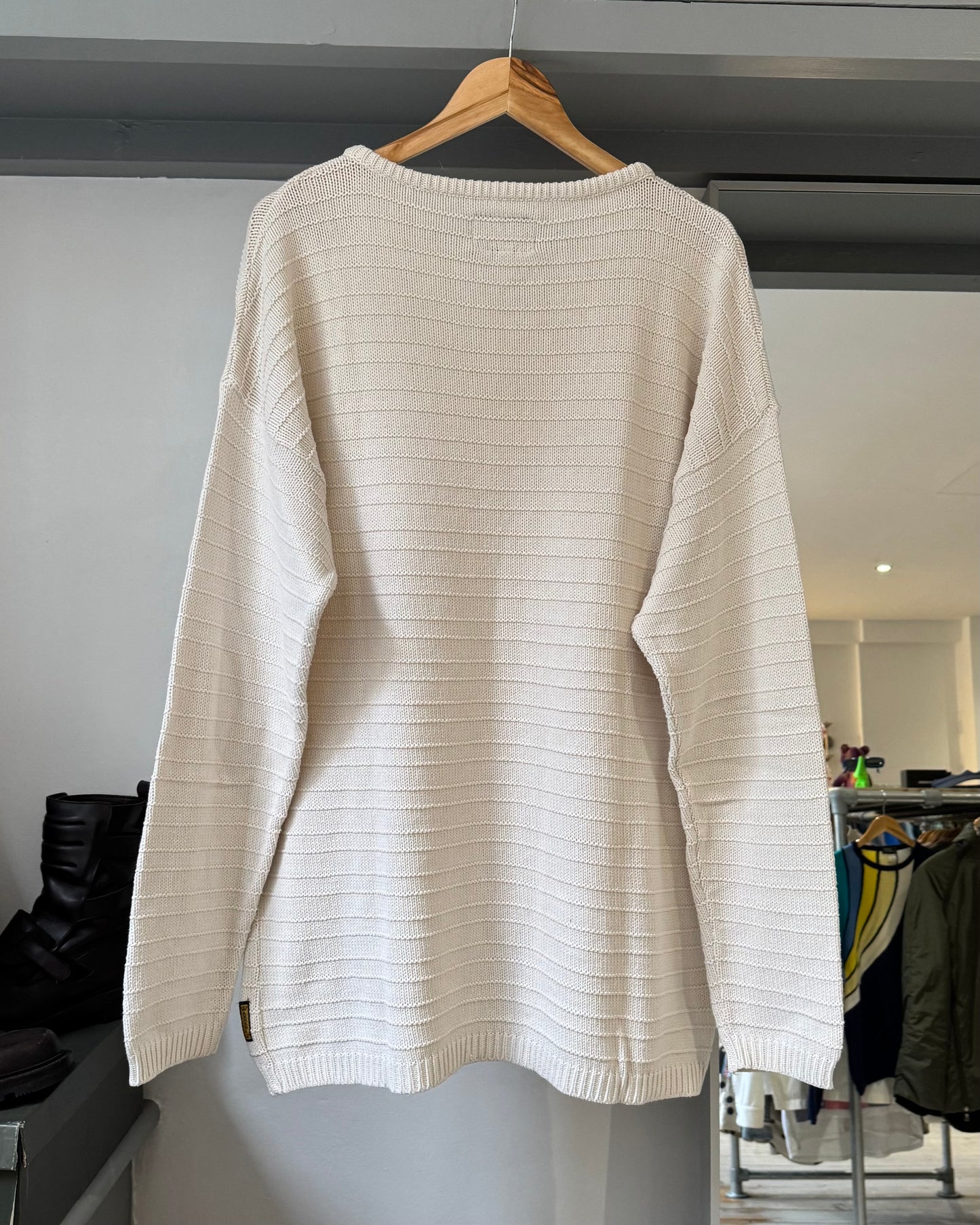 90s Cream Tonal Striped Knit Jumper (~XXL~)