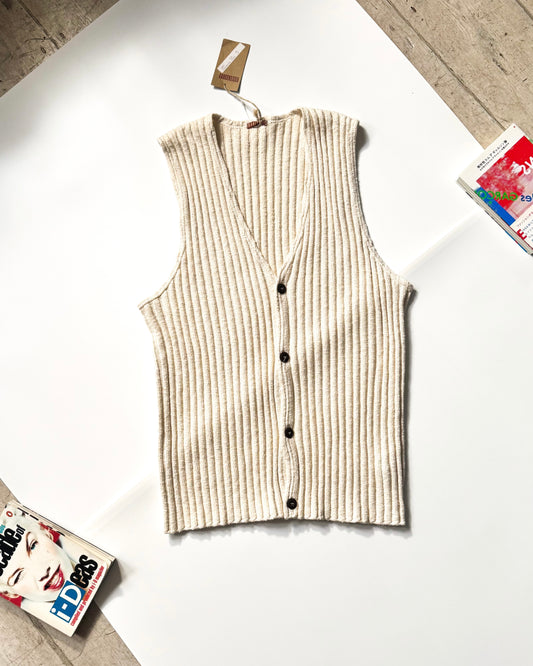 90s Ribbed Cream Knit Vest (~L~)