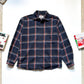 90s Woven Navy Woven Shadow Plaid Style Flannel /  Overshirt Shirt  (~L~)
