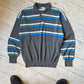 80s Light Weight Button Up Striped Polo Knit Jumper (M~L)