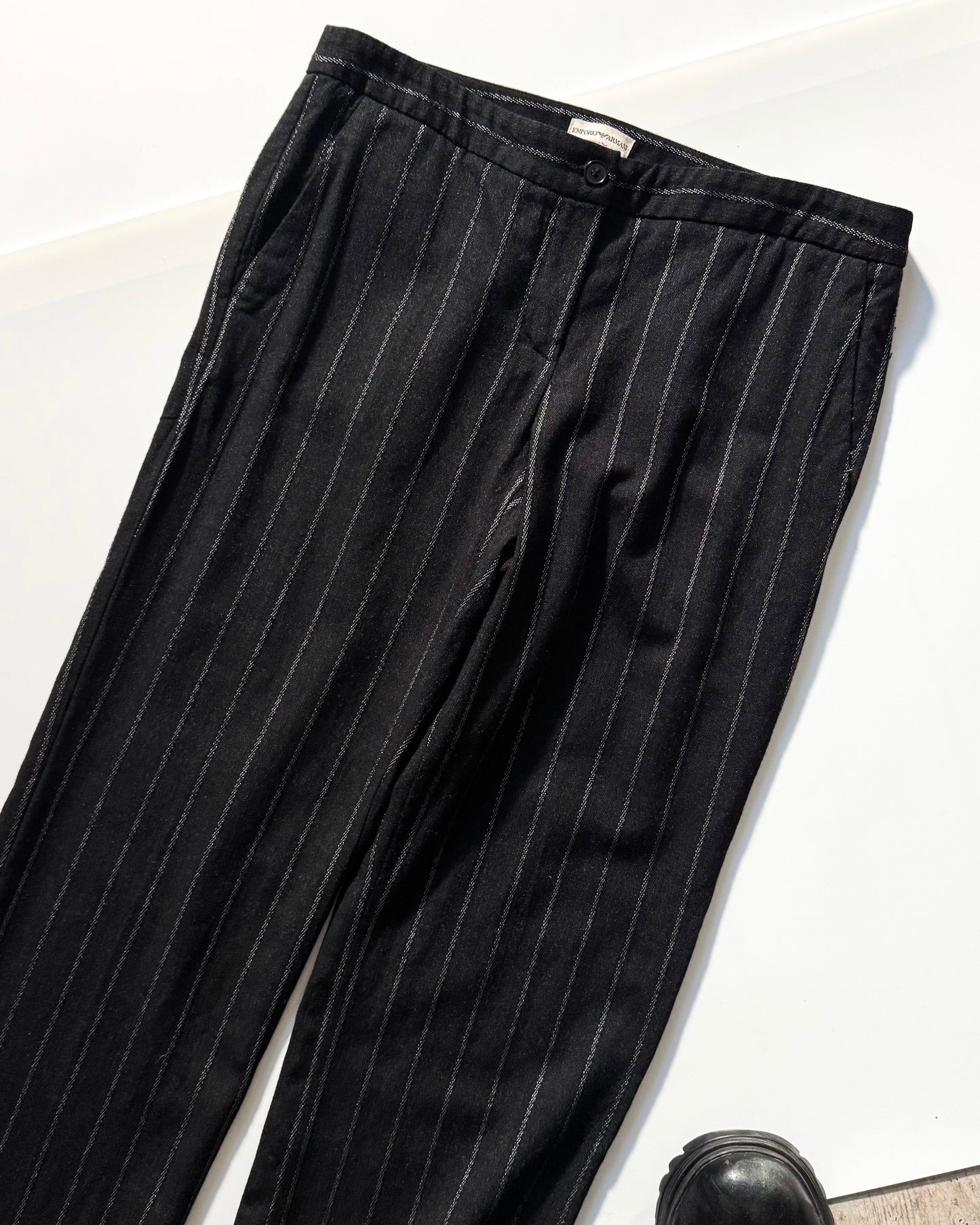 Early 2000s Striped Black Bootcut Trousers (30~31)