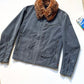 2000s Cold Grey Moleskine  Asymmetrical Detachable Fleece Collar Moto Jacket (~M~)