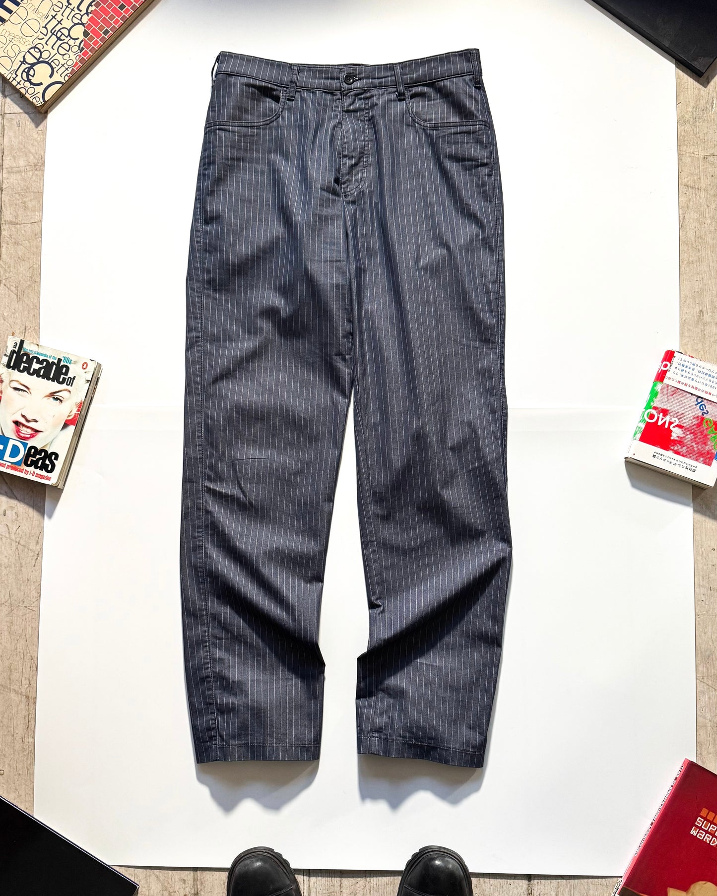 Early 2000s Deep Chambray Blue Pinstriped Trousers  (32~34)