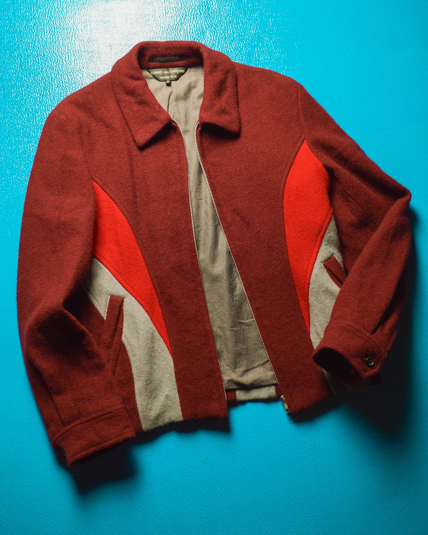 AW2003 "Curve" Burgundy / Red Panelled Wool Jacket (~M~)