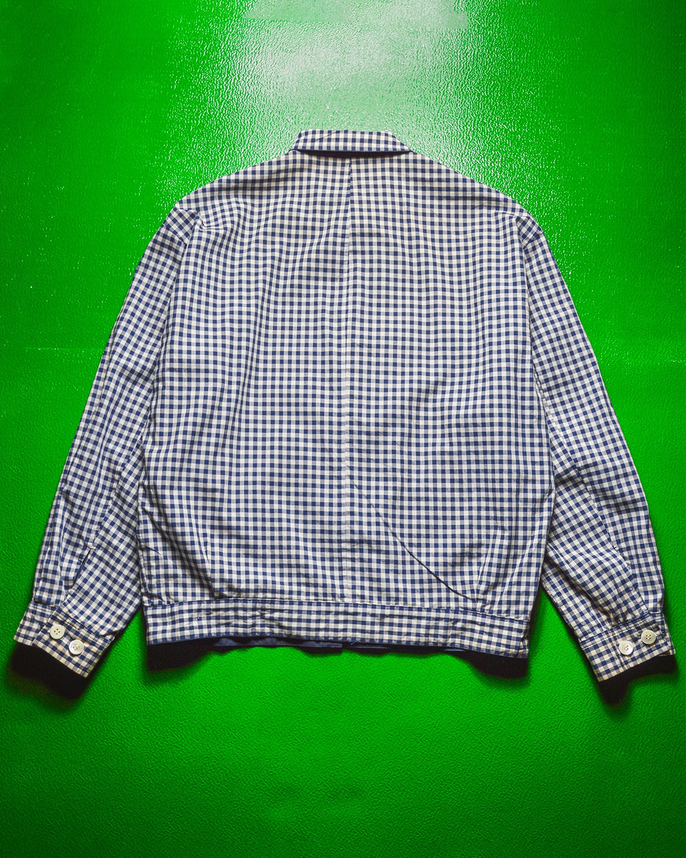 1990 Reversible Navy Blue Chambray  Gingham Jacket (~M~)