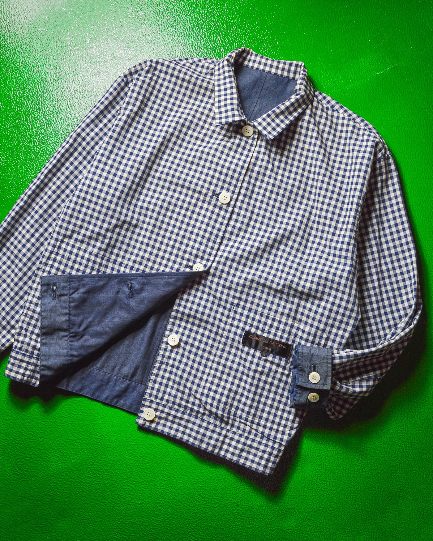 1990 Reversible Navy Blue Chambray  Gingham Jacket (~M~)