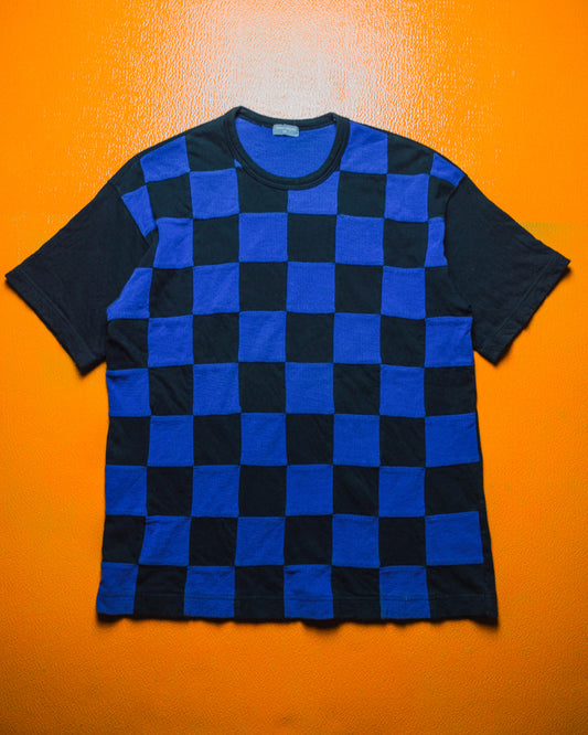 1999 Panelled Squares Textured Blue Black T-shirt (~M~).