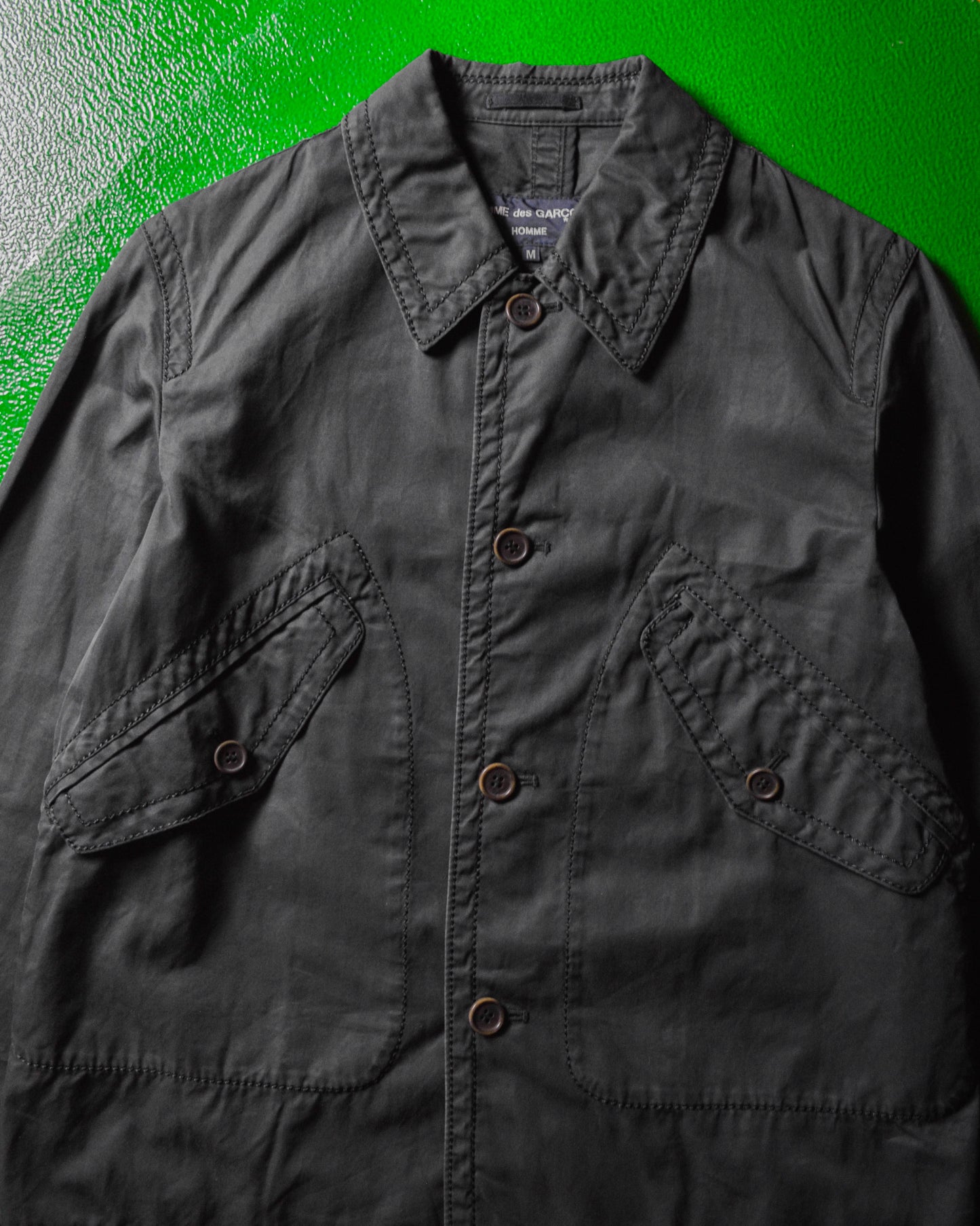 2005 Exaggerated Stitch Washed Black Cargo Pocket Jacket (M)