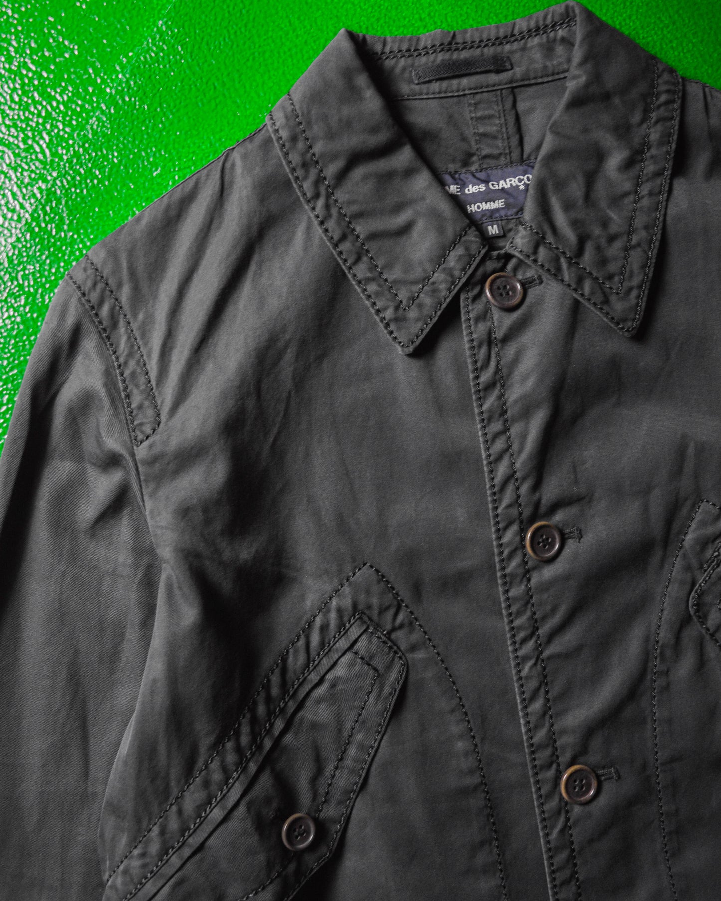 2005 Exaggerated Stitch Washed Black Cargo Pocket Jacket (M)