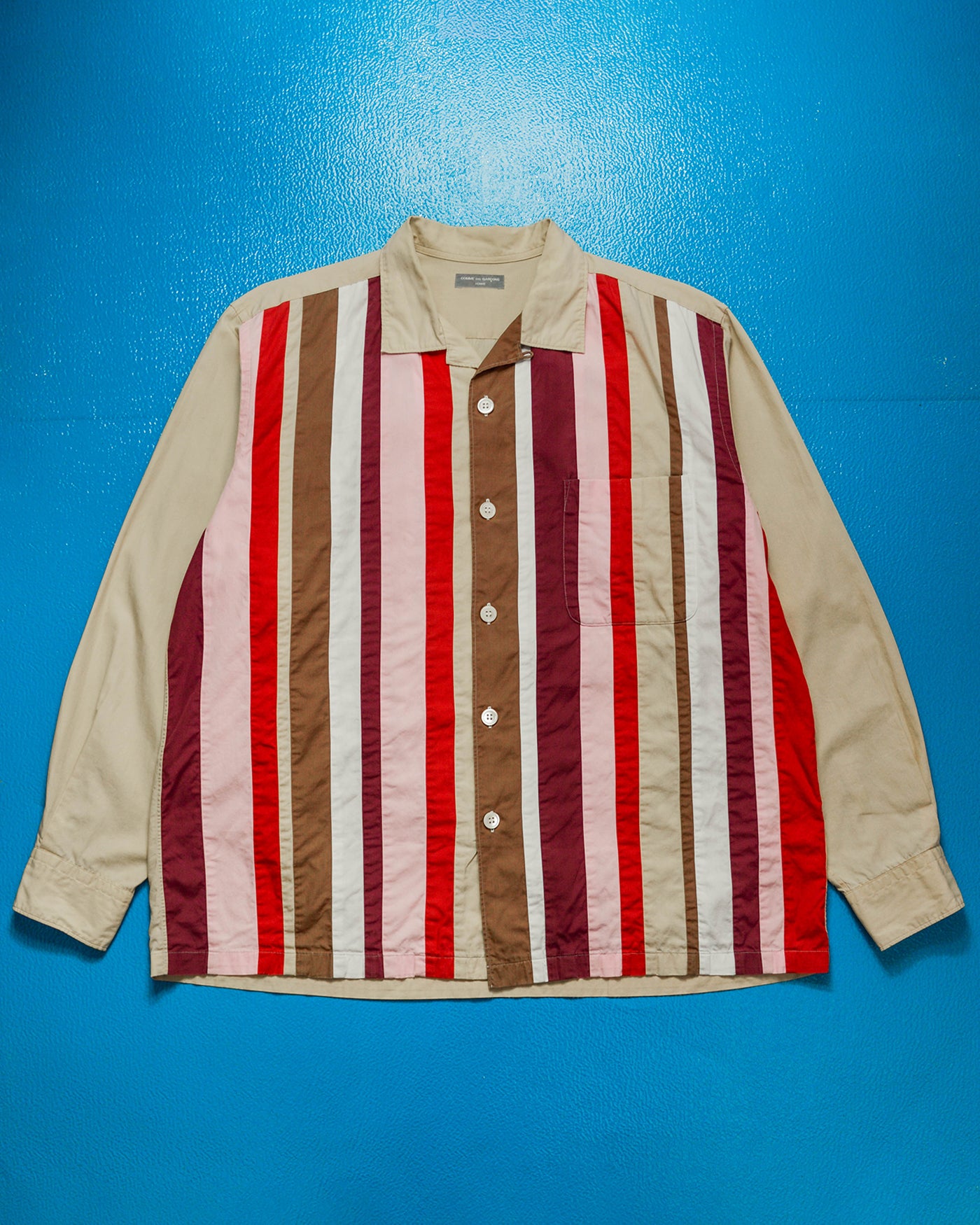 Warm Tones / Beige / Red 2000 Panelled Strip Front Open Collar Shirt  (M~L)