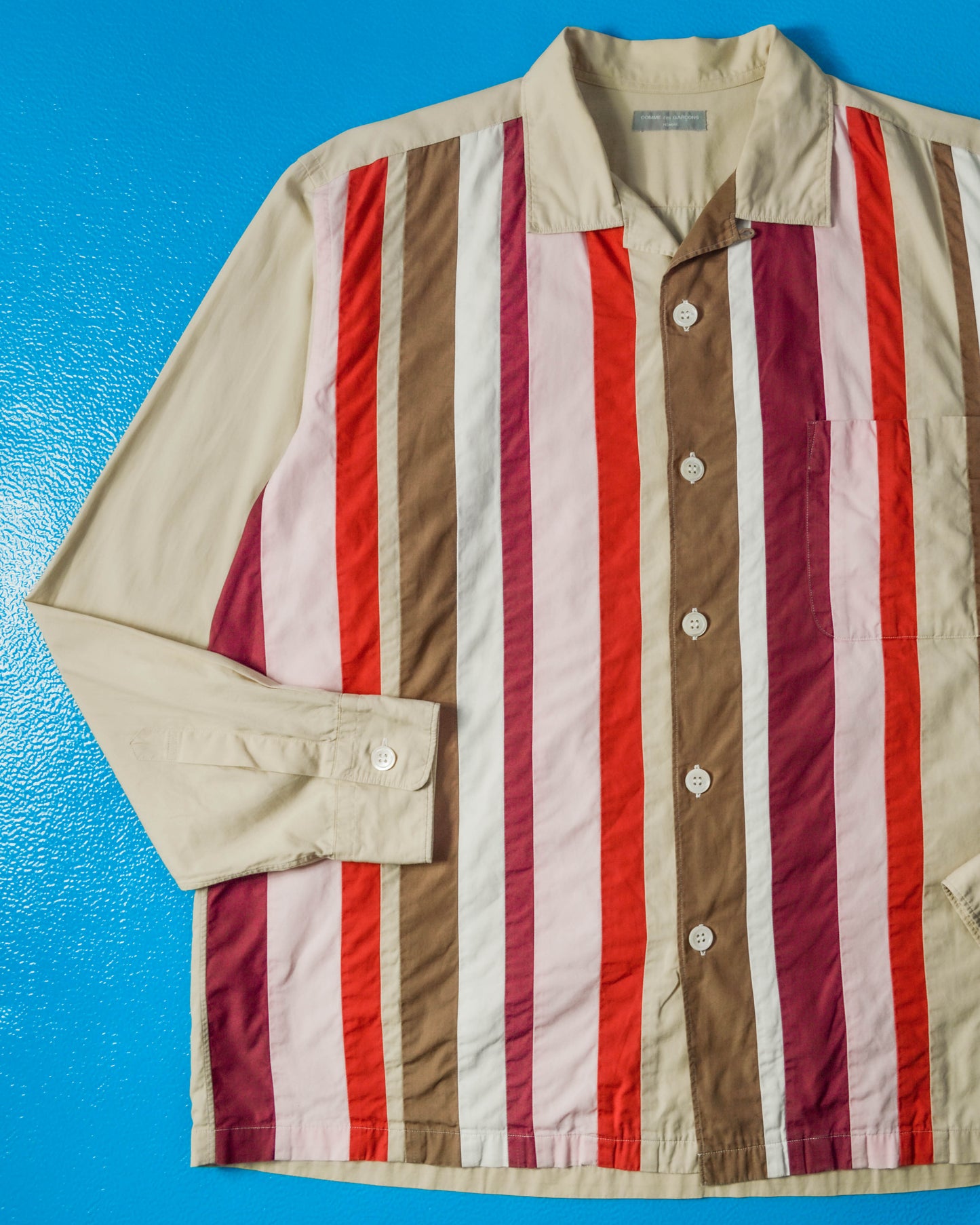 Warm Tones / Beige / Red 2000 Panelled Strip Front Open Collar Shirt  (M~L)