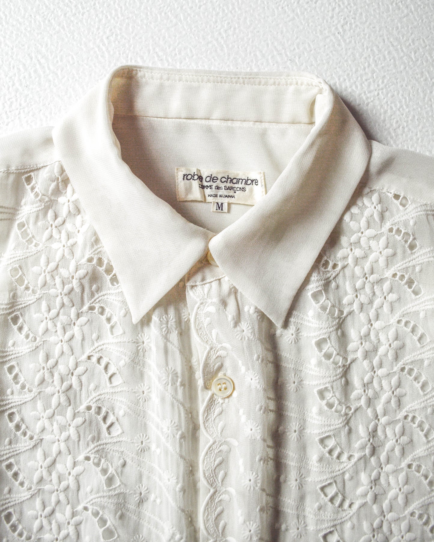 1998 Cream Sheer Lace Front Button Up Shirt