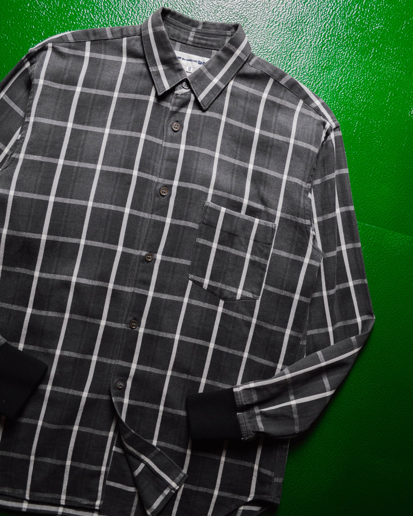 Grey Check Ribbed Cuff Shirt (~S~)