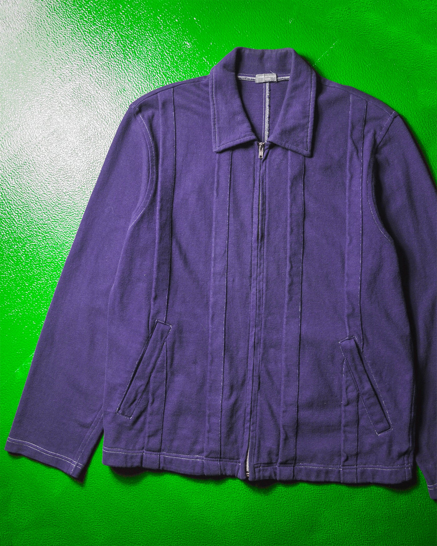 1999 Contrast Stitch Purple Panelled Zip Up LS Polo  (~M~)