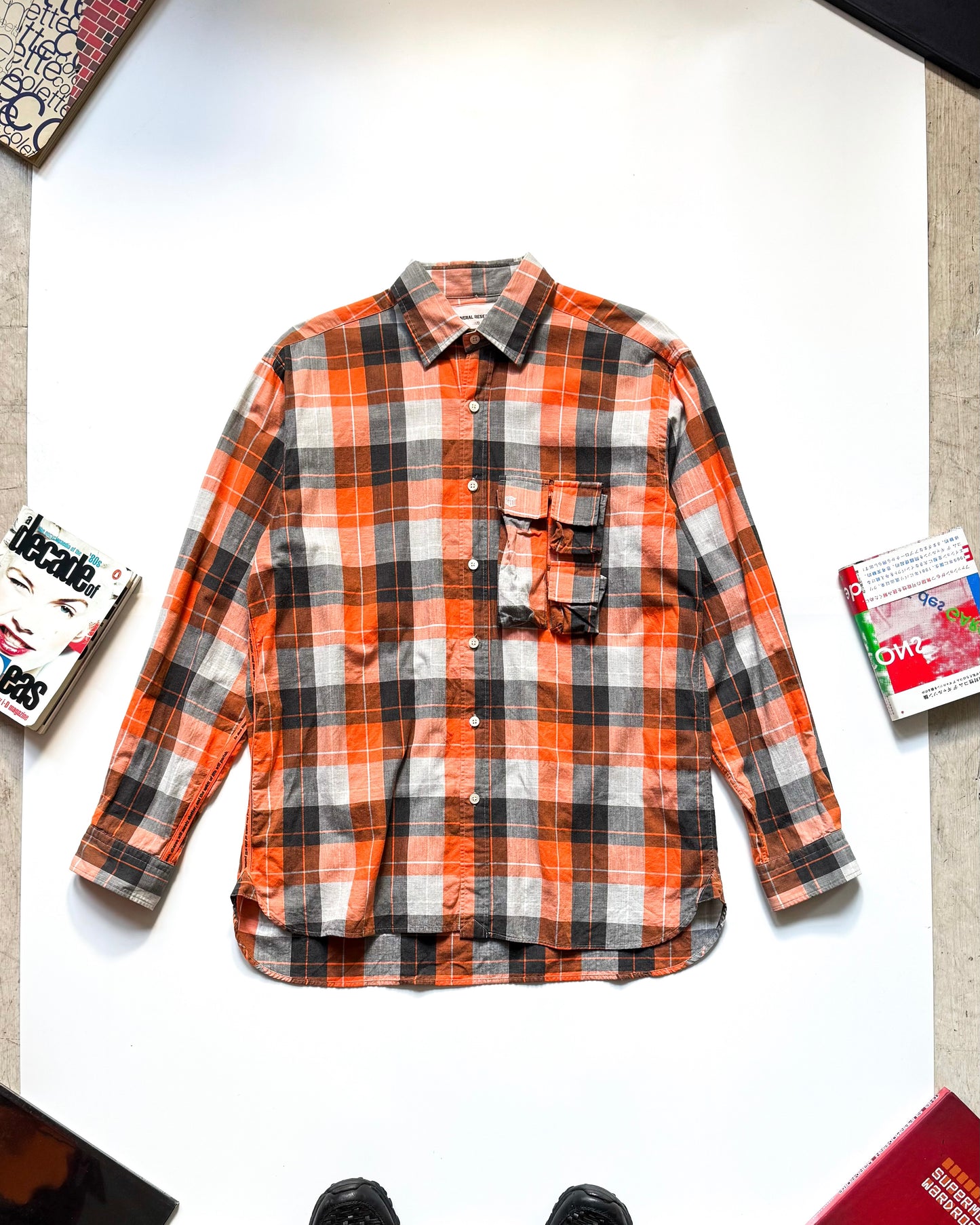 1999 Orange Plaid  Parasite Pocket Button Up Shirt (~L~)