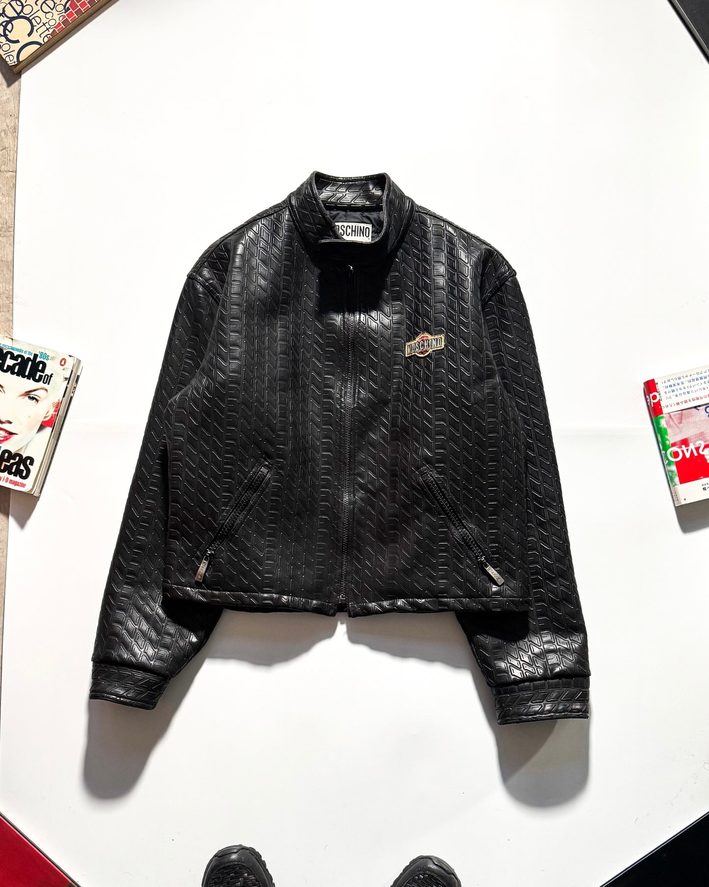 90s Moto Faux Tyre Effect PVC Jacket  (~L~)