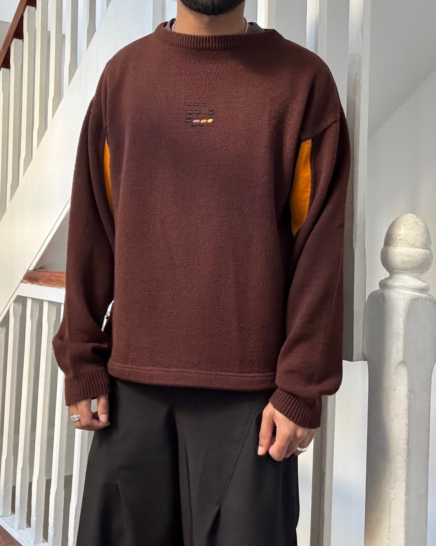 Brown / Orange Mesh Panelled Knit Jumper (M~L)