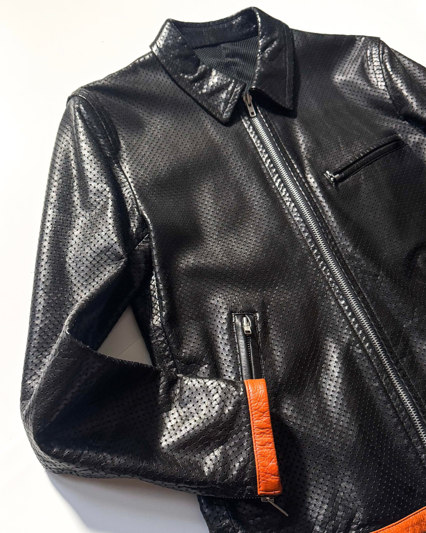 1999 Perforated Orange Trim Leather Jacket (~M~)