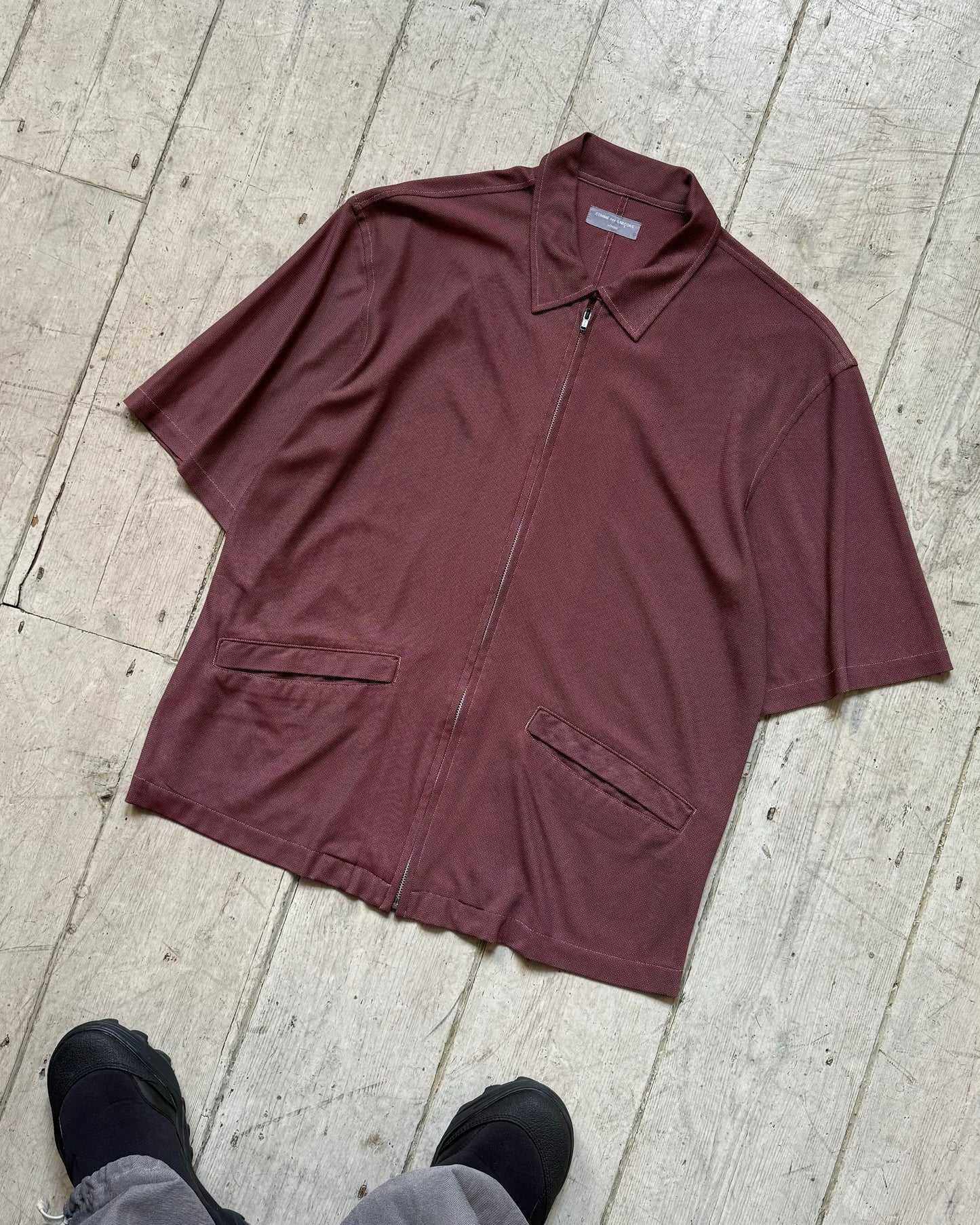 90s Mesh Burgundy Zip Up Shirt  (~M~)