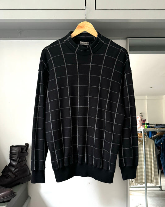 80s Grid Black / Grey Mockneck Knit / Jumper (M~L)