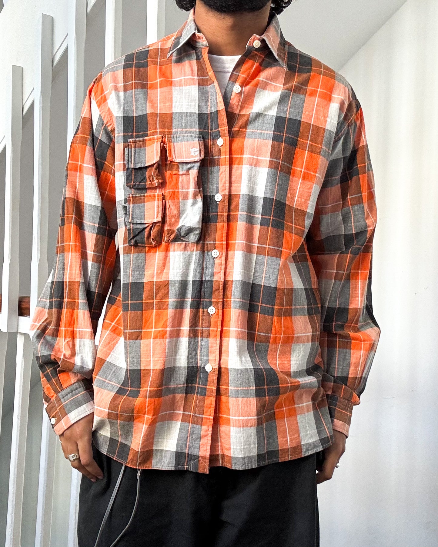 1999 Orange Plaid  Parasite Pocket Button Up Shirt (~L~)