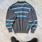 80s Light Weight Button Up Striped Polo Knit Jumper (M~L)