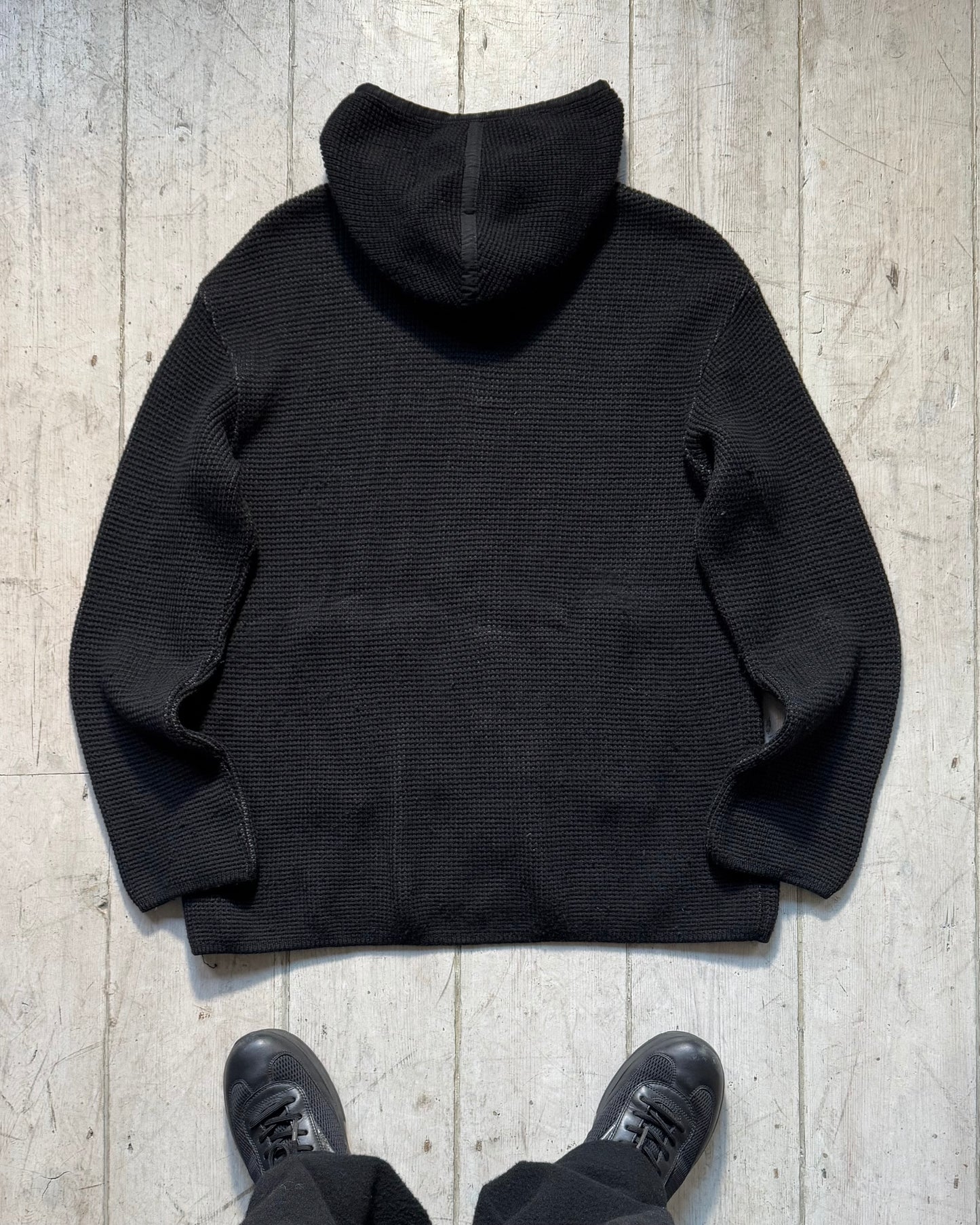 2000s Black Zip Up Waffle Knit Hoody (~XL~)