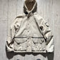 2000s Distressed Scratch Pattern Cream Leather Shearling Fleece Hooded Jacket (L~XL)