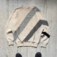 80s Cream Grey Diagonal Asymmetrical Stripe Knit Jumper  (~XL~)