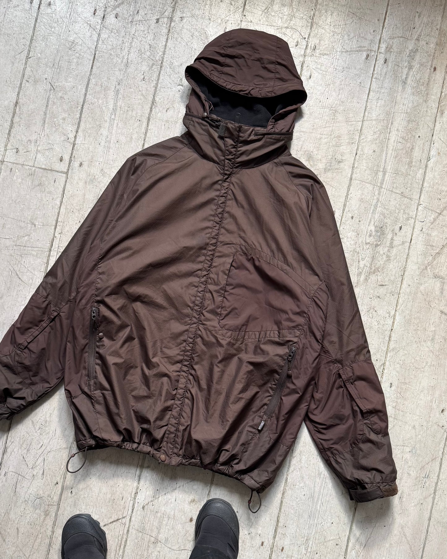 2000s Fleece Lined Asymmetrical Panelled Multi Pocket Brown Jacket (~XL~)