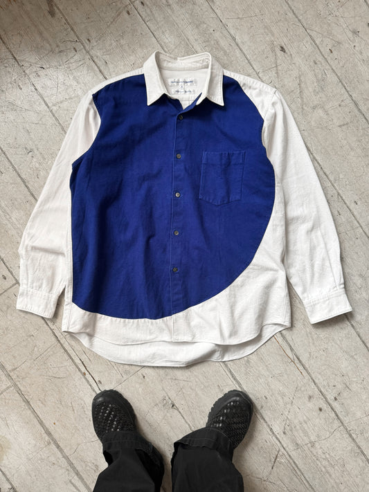 90s Off Center  Circle Patch Blue / White Shirt (~L~)
