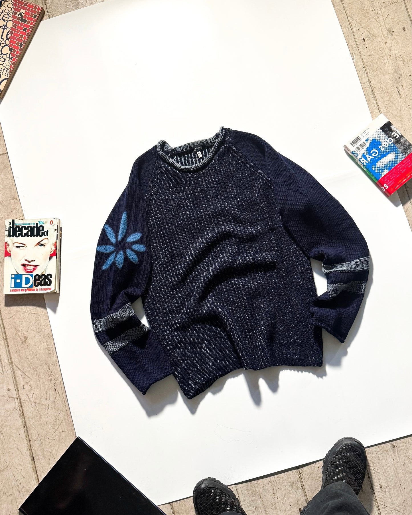 Hemp / Wool Blend Asymmetrical Petal Motif Knit Jumper (L~XL)