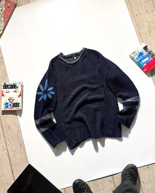 Hemp / Wool Blend Asymmetrical Petal Motif Knit Jumper (L~XL)