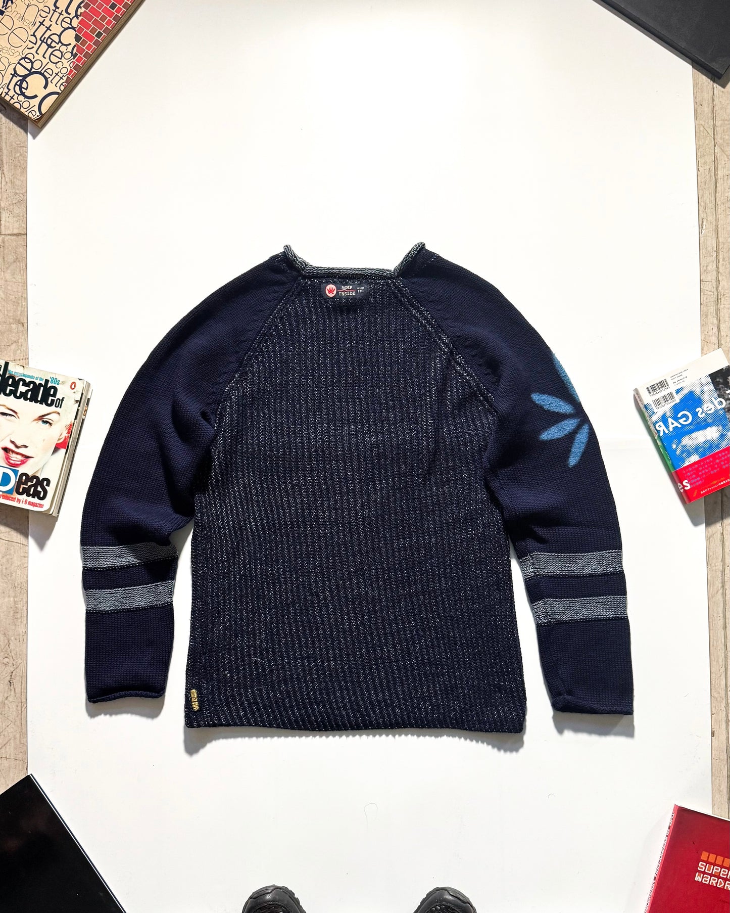 Hemp / Wool Blend Asymmetrical Petal Motif Knit Jumper (L~XL)