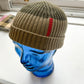 Two Tone Brown / Khaki Red Tab Beanie Hat