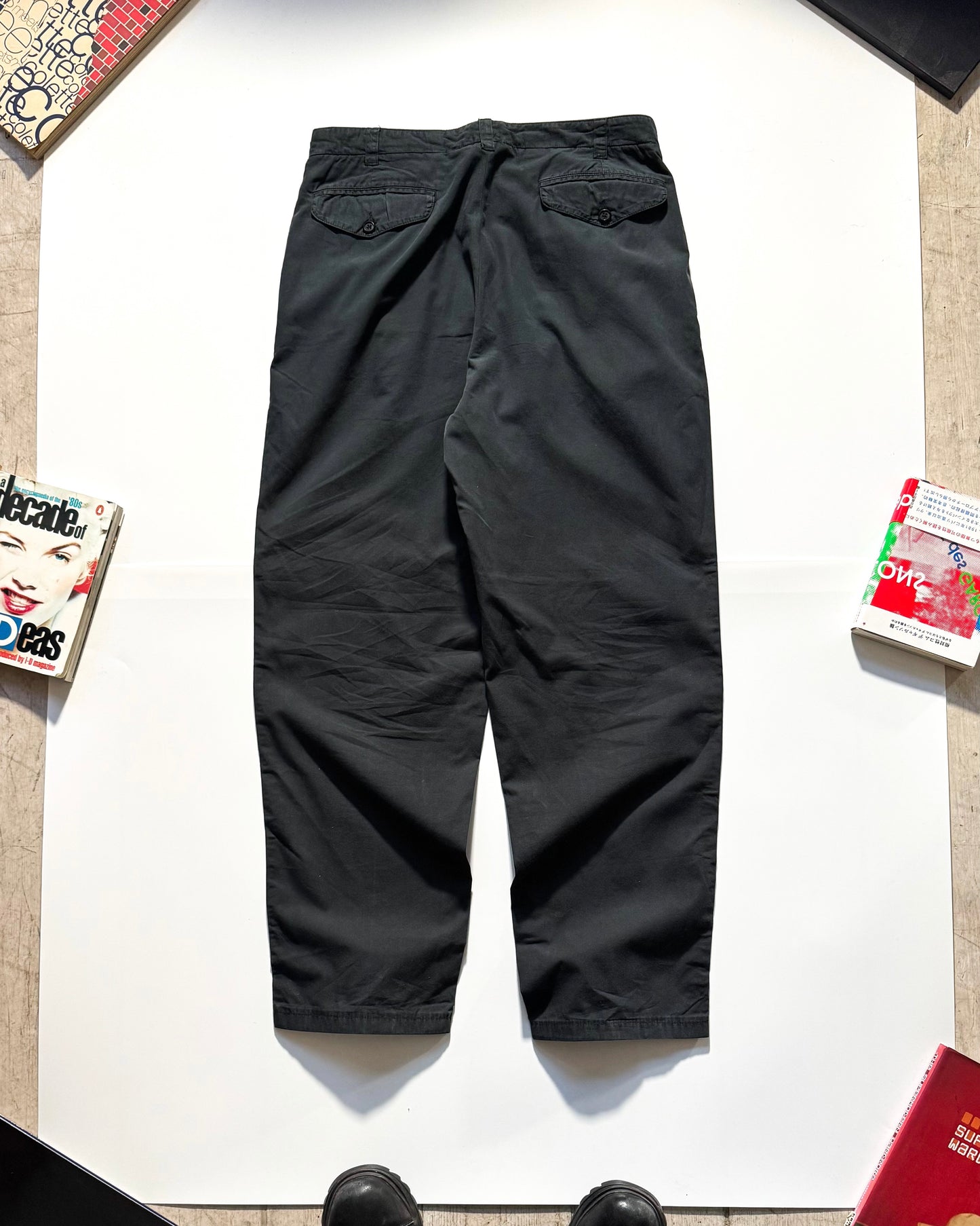 90s Pleated Washed Black / Deep Navy Trousers (30~32)