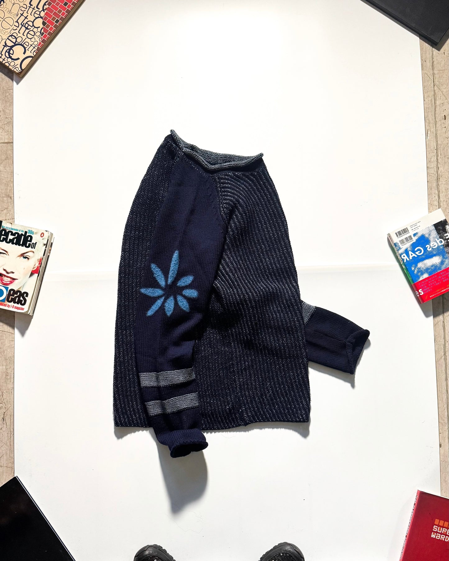 Hemp / Wool Blend Asymmetrical Petal Motif Knit Jumper (L~XL)